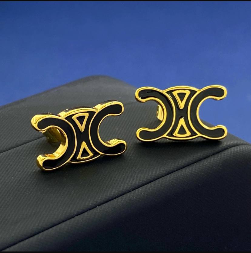 CELINE Triomphe Earrings Black