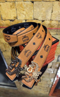 MCM Visetos Belt Cognac