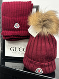 Moncler Logo Pom-Pom Beanie Burgundy
