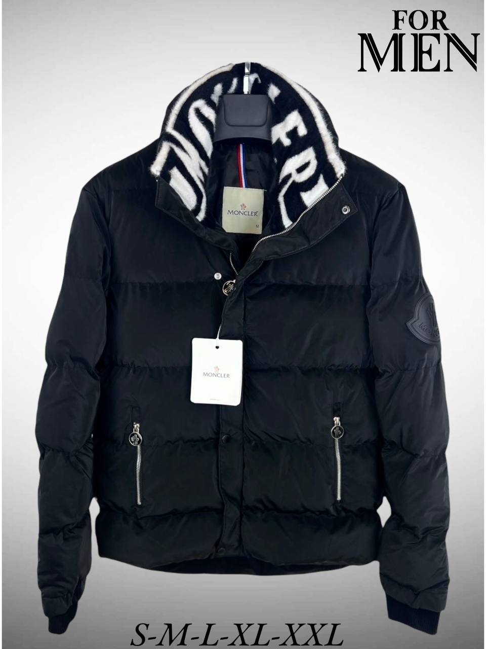 Moncler Logo Collar Puffer Jacket Black